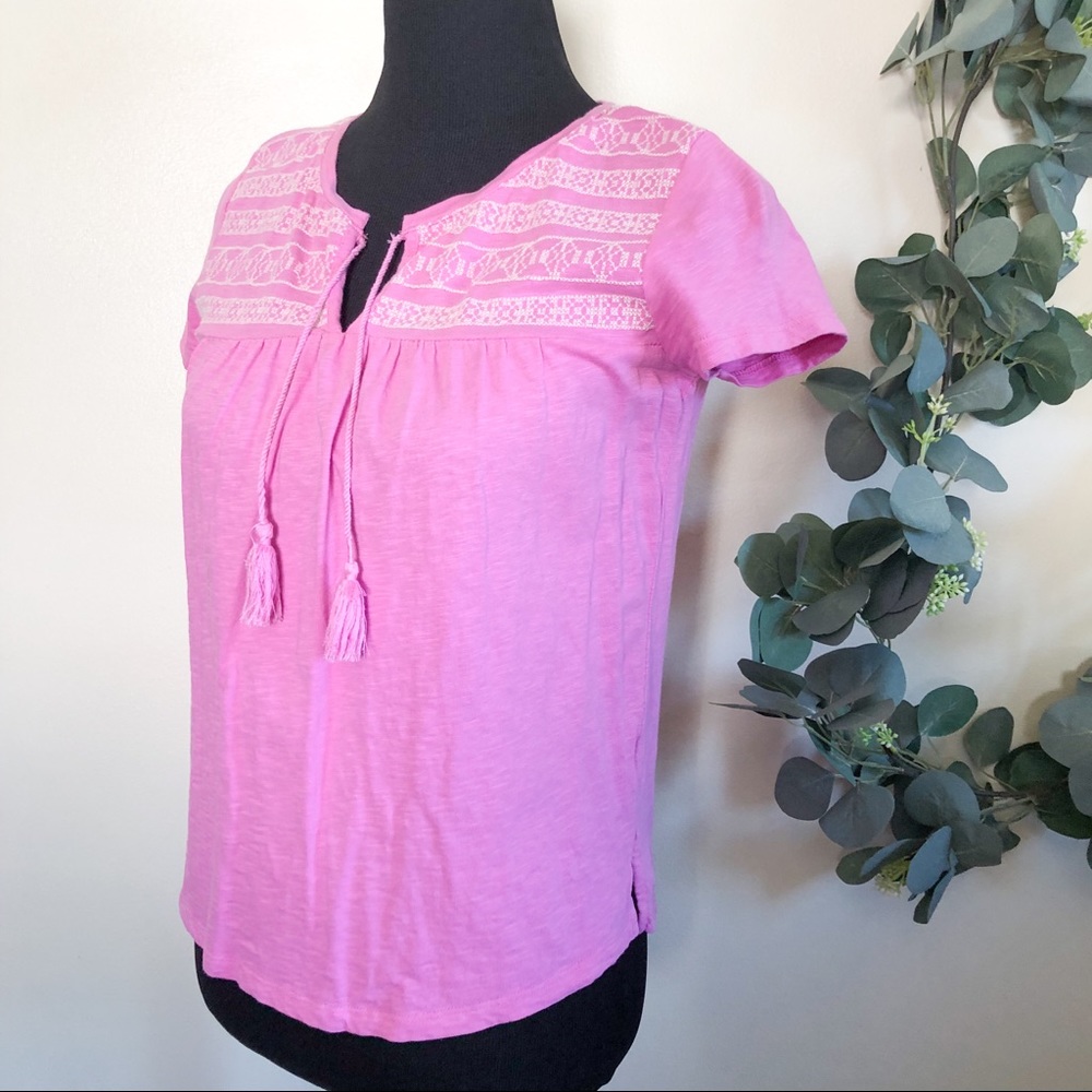 talbots | pink embroidered short sleeve tassels - Picture 4 of 7